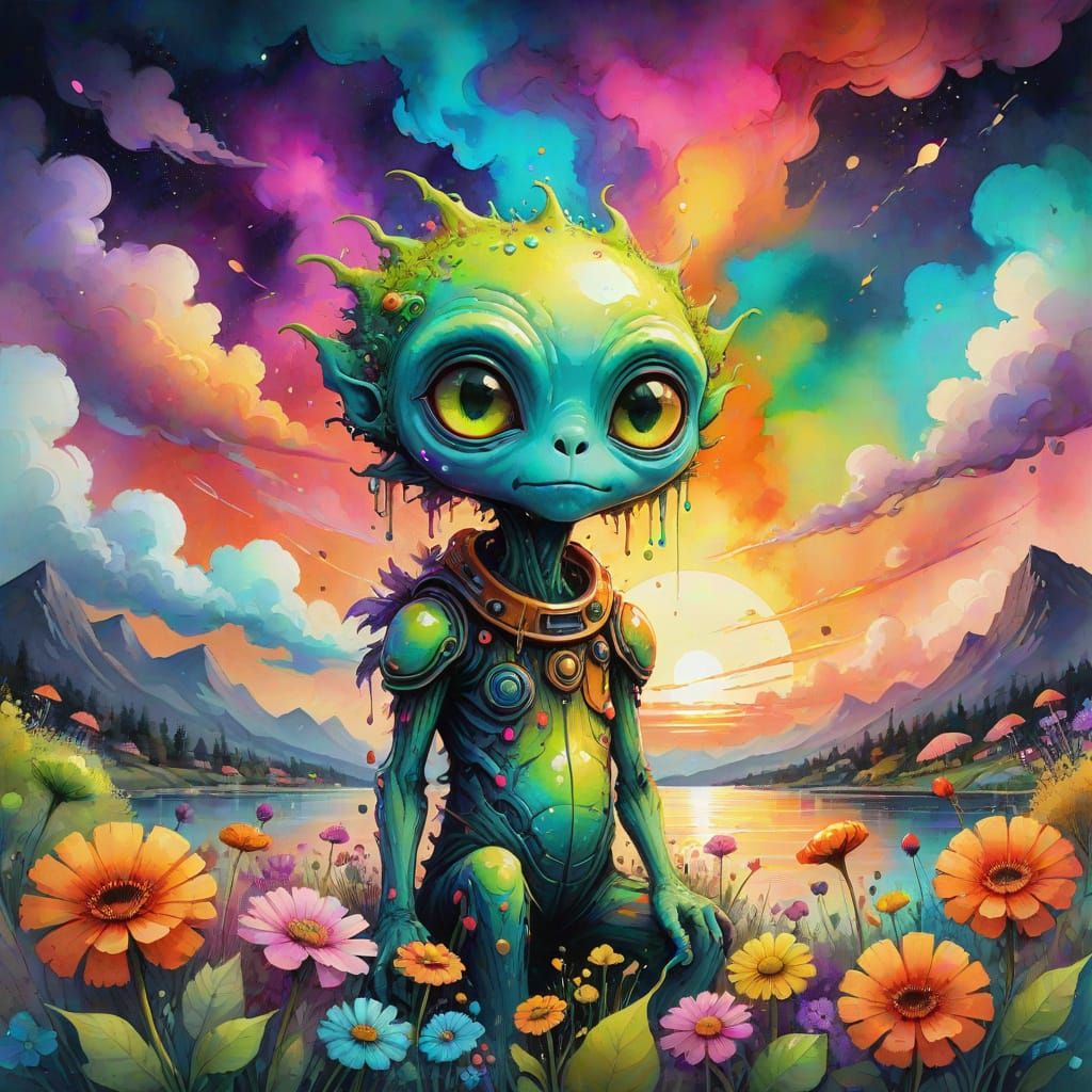 Neon Sunset River Harbor in Abstract Expressionism