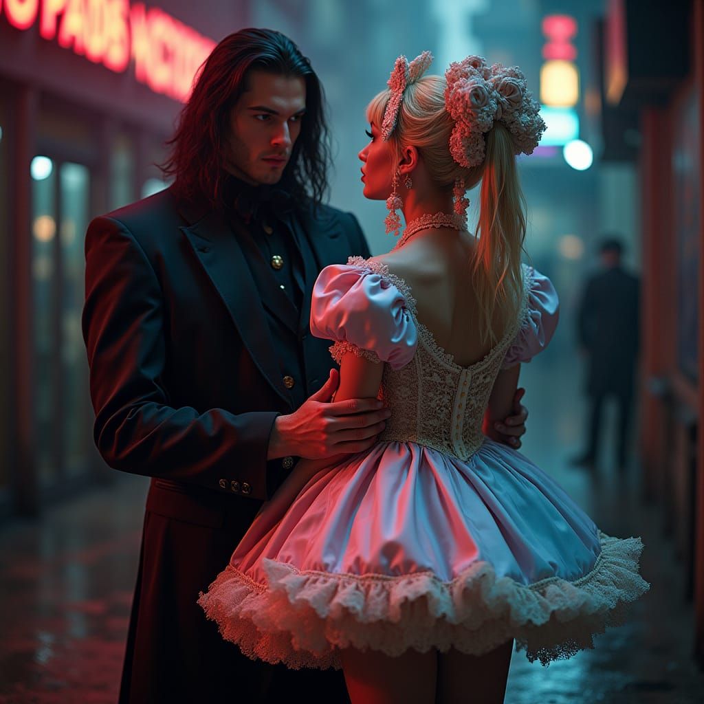 A Powerful Mafia Boss Towers Over a Shocked Sissy Woman