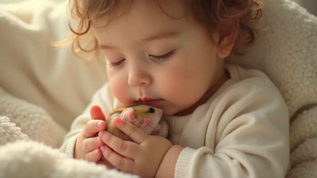 Baby and Hamster in Soft Natural Light