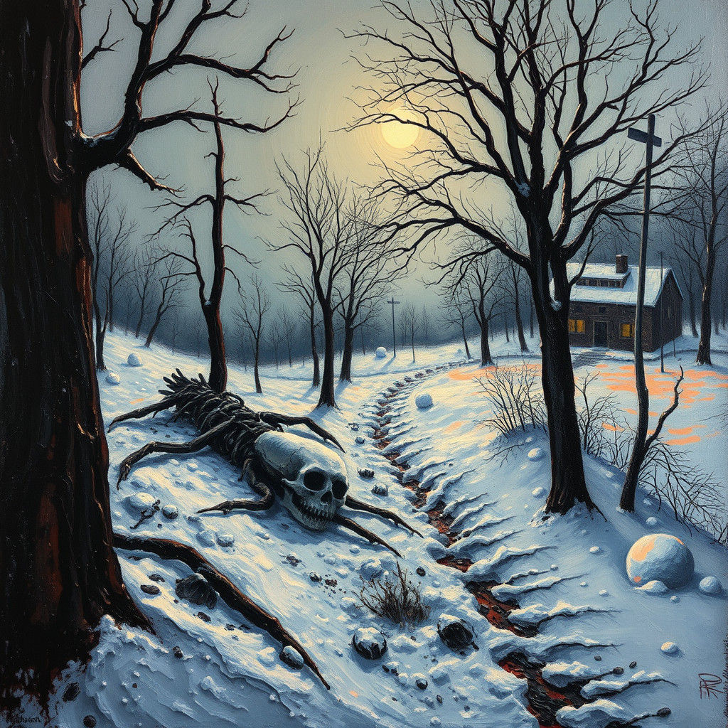 Haunting Winter Scene in Expressionist Impasto Style