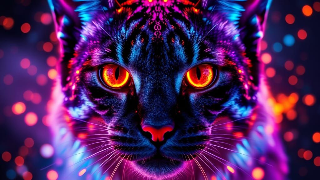 Glowing Number Cat Face in Neon Explosion