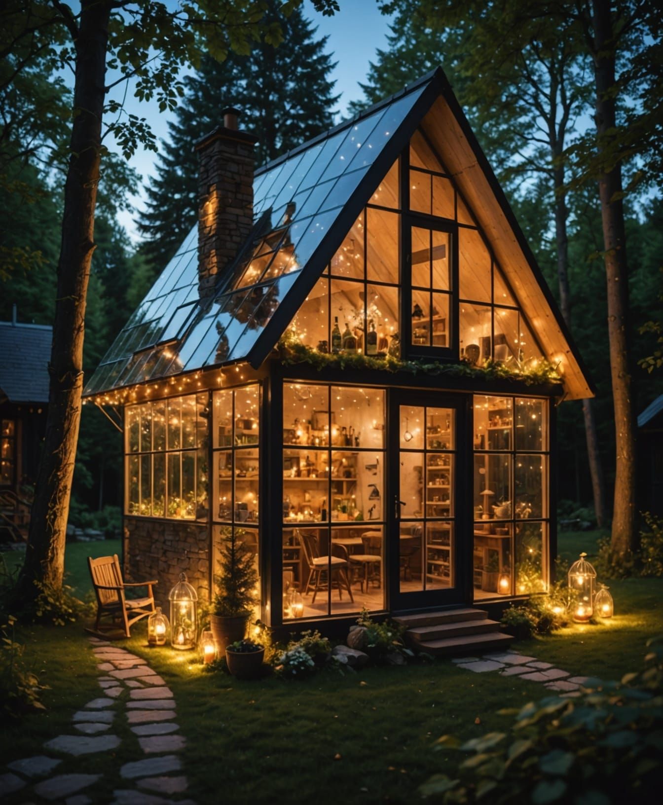 Glassy Pixie Cottage with Glowing Interiors