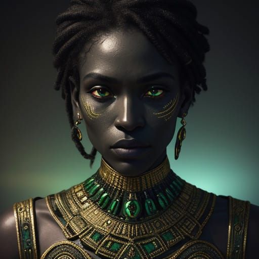 Exotic Alien Goddess in Emerald and Gold