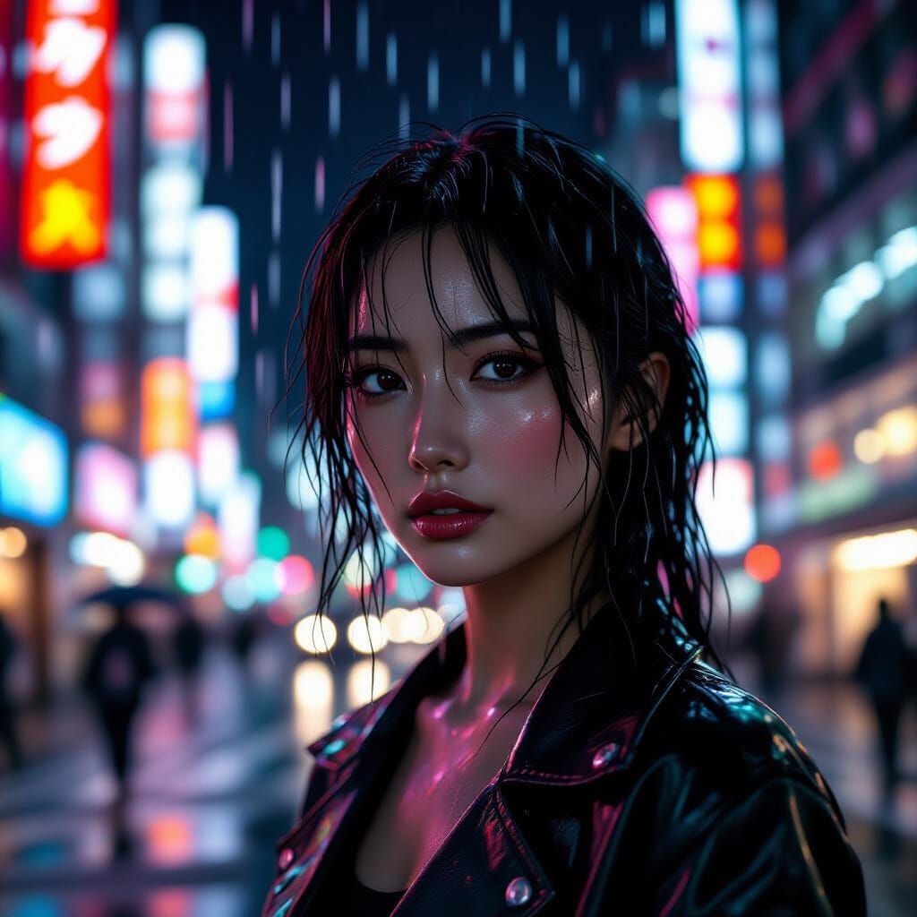 Neon Night in Shibuya: A Photorealistic Portrait