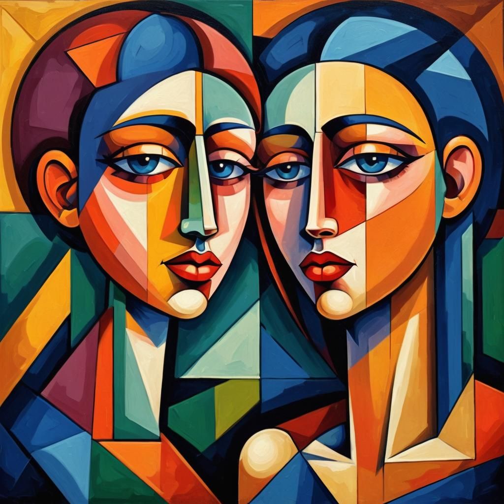 Cubist Lovers in Geometric Art Deco Style