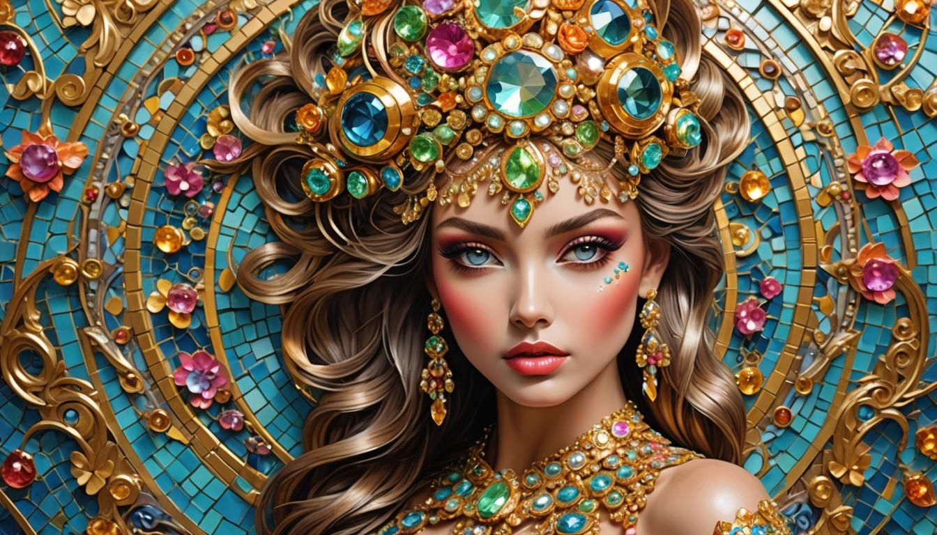 Futuristic Supermodel in Gold and Vibrant Colors