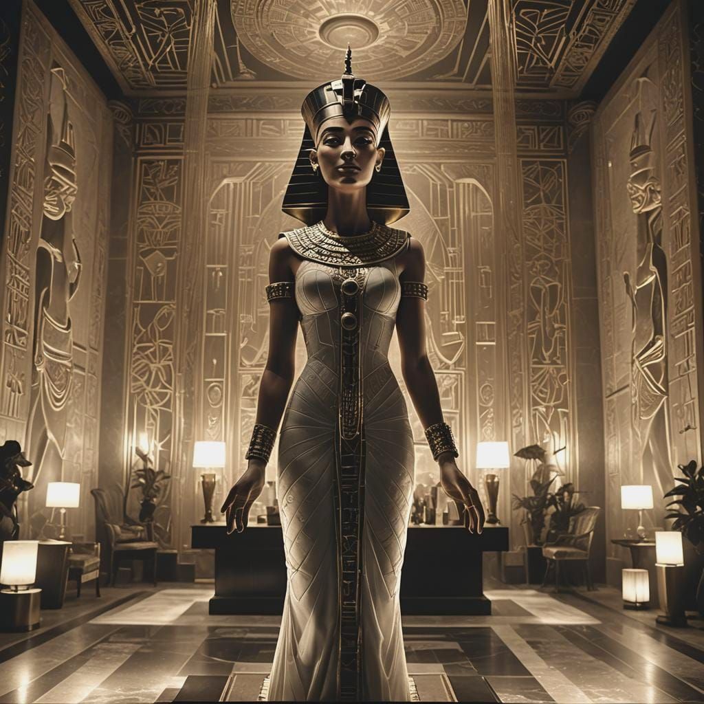 Luxury Penthouse with Nefertiti Sculpture in Art Deco Style