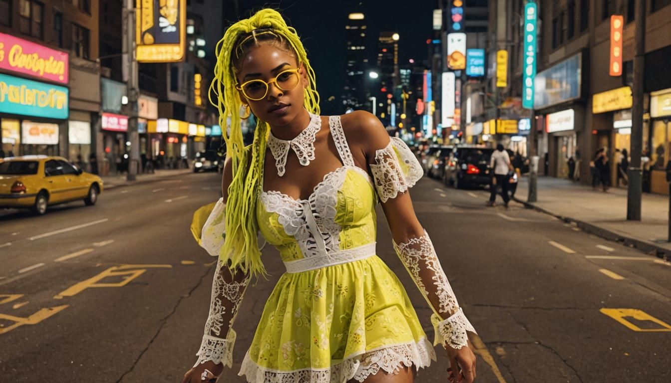 Neon City Girl in Yellow Dress