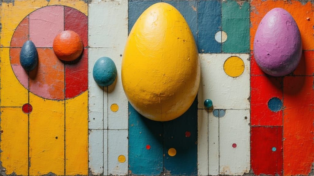 Ethereal Geometric Egg Installations in Ominous Color Palett...