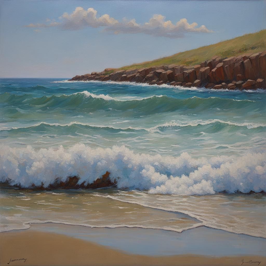 Serene Ocean Landscape in Oil Painting Style