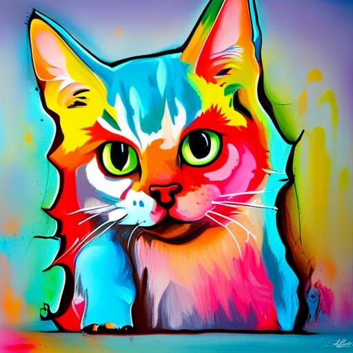 Colorful Graffiti Cat in Splash Art Style