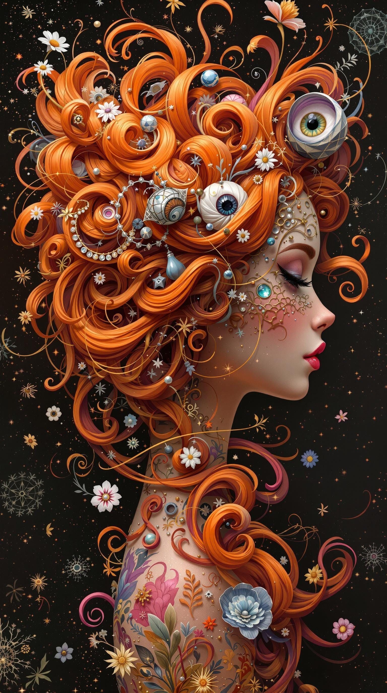 Whimsical Copper Hairstyle in Fantasy Art Style