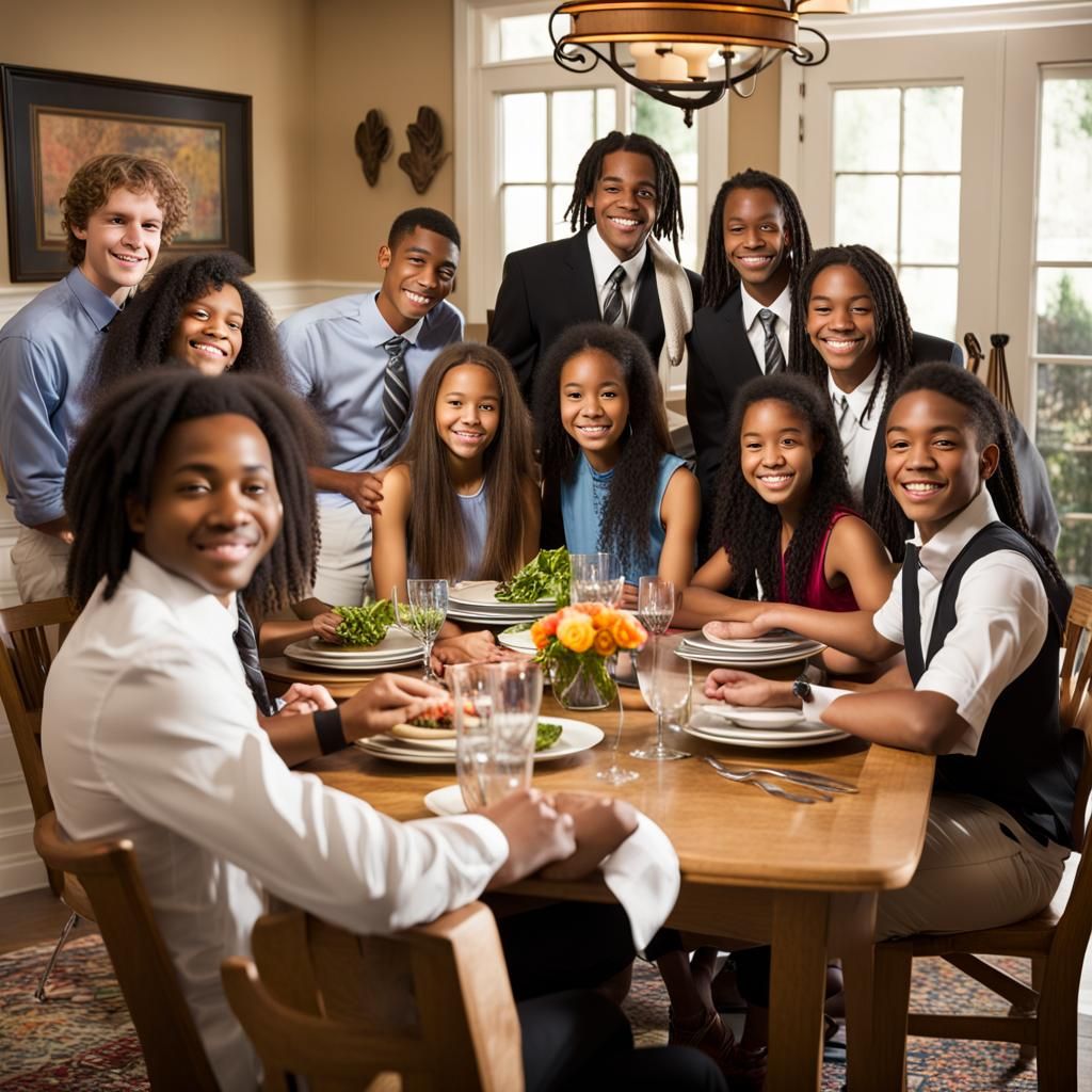 Diverse Teens Enjoying Formal Dining Experience