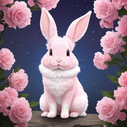 Anime Pink Rabbit Digital Art