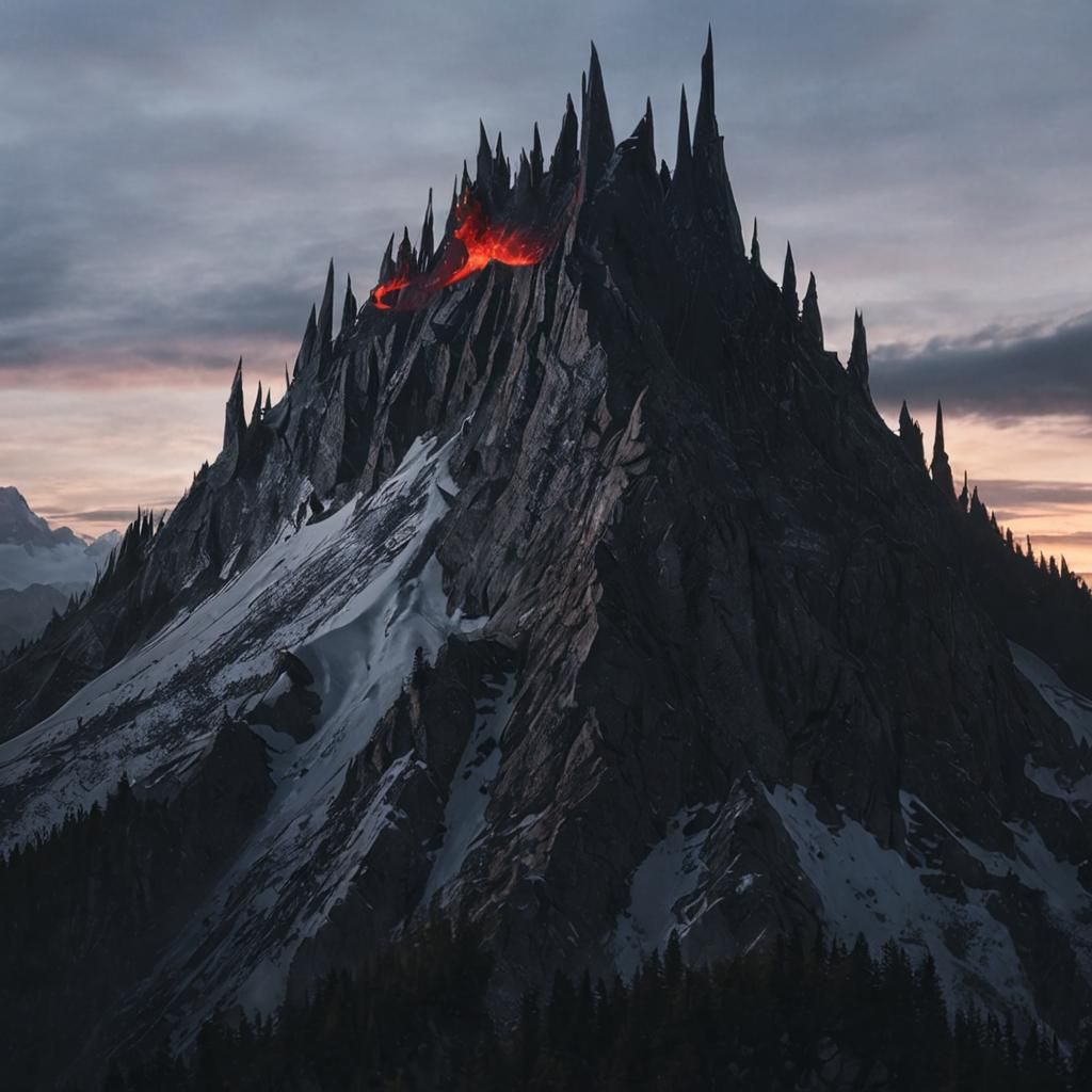 The Sinister Mountain Peak in Mysterious Twilight
