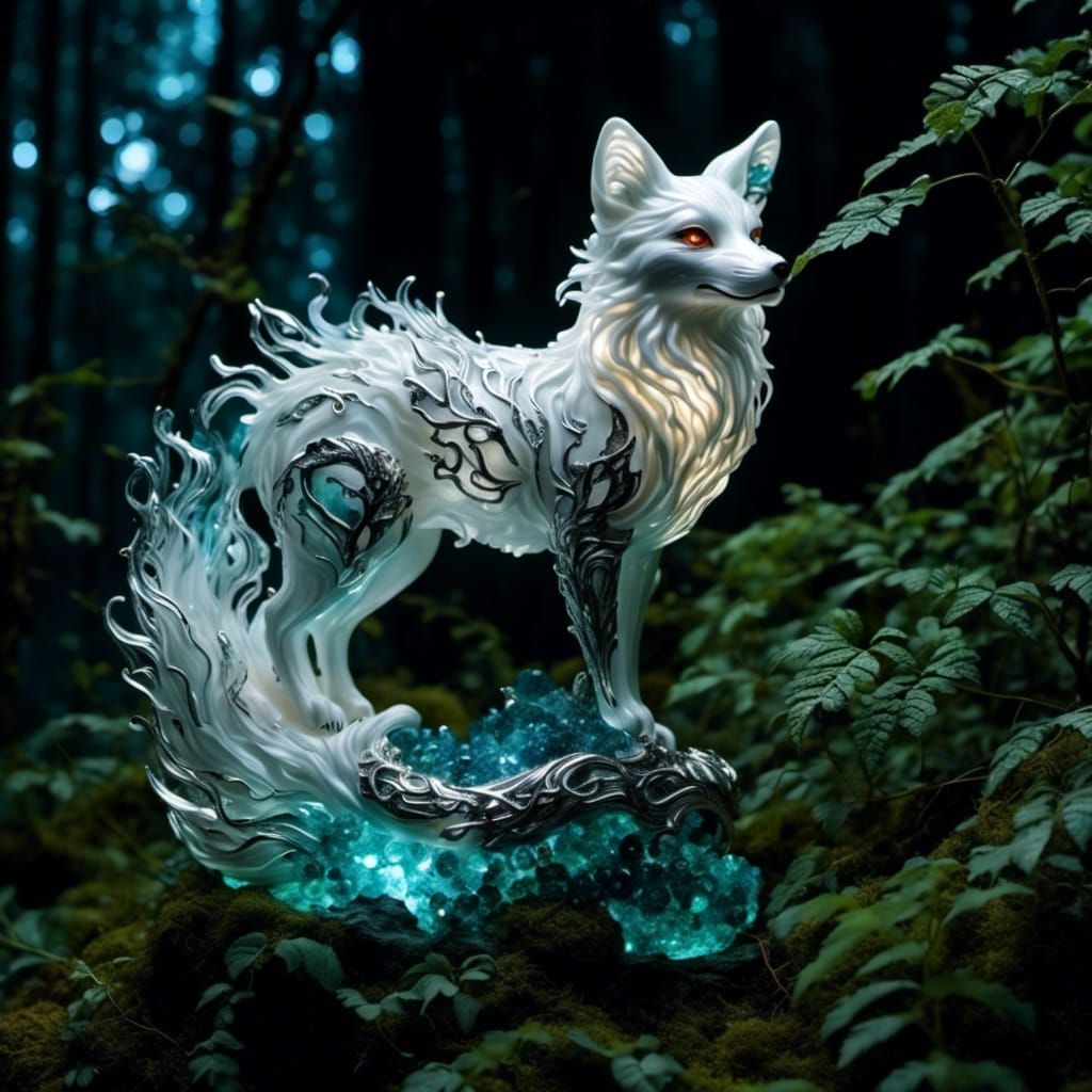 Magical Bioluminescent Ghost Fox in Forest
