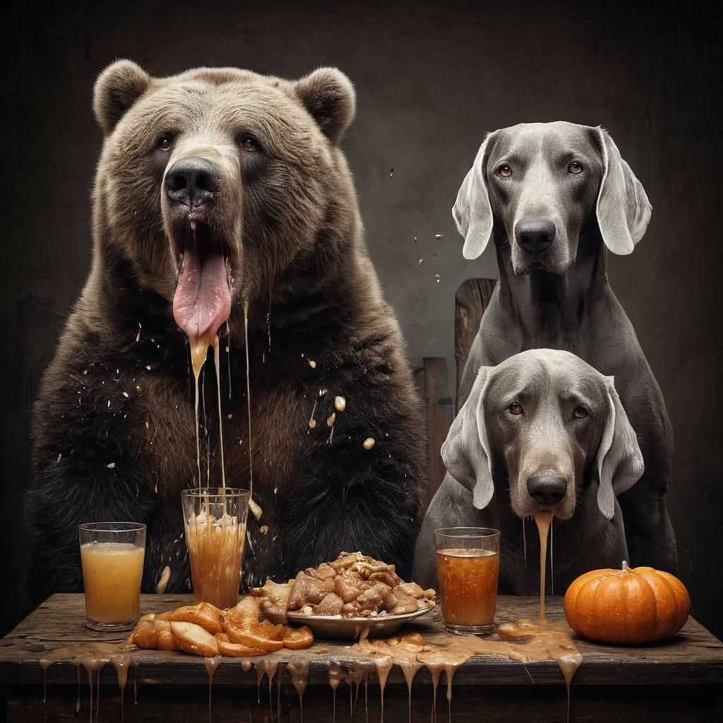 Humorous Portrait of Drunken Bear Vomiting