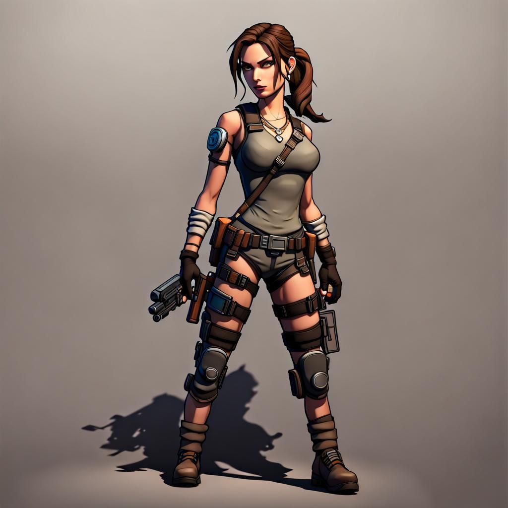Lara Croft in Borderlands Cartoon Style