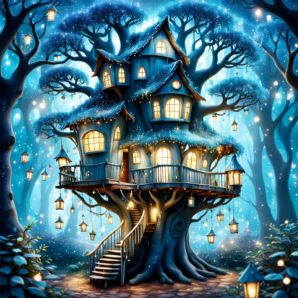 Enchanted Fairy Treehouse in Blue Forest