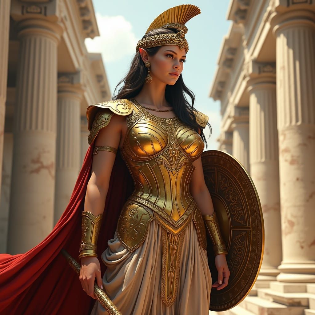 Golden Athena: Goddess of Wisdom in Ancient Greek Ruins