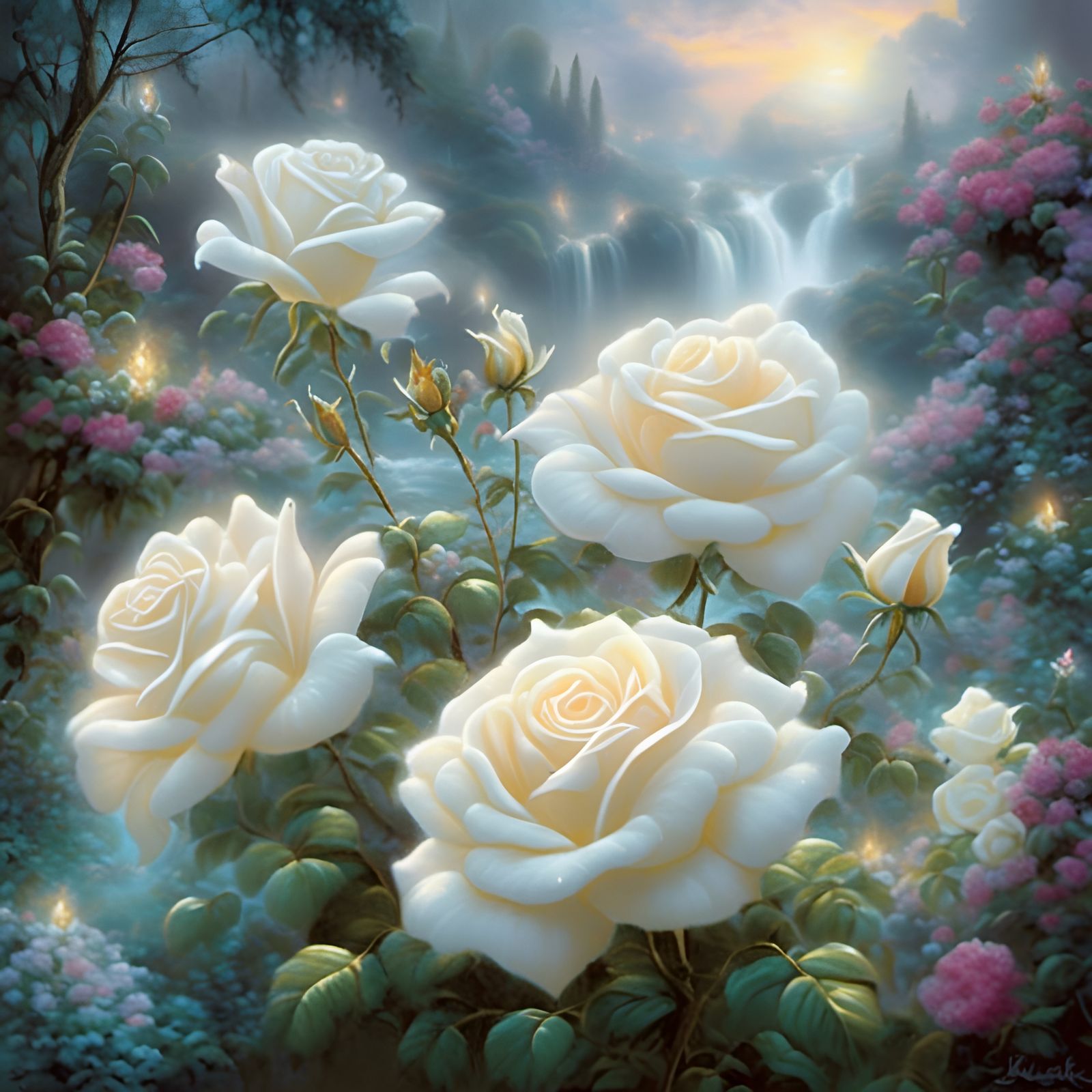 Mystical Glowing Roses in Enchanted Garden