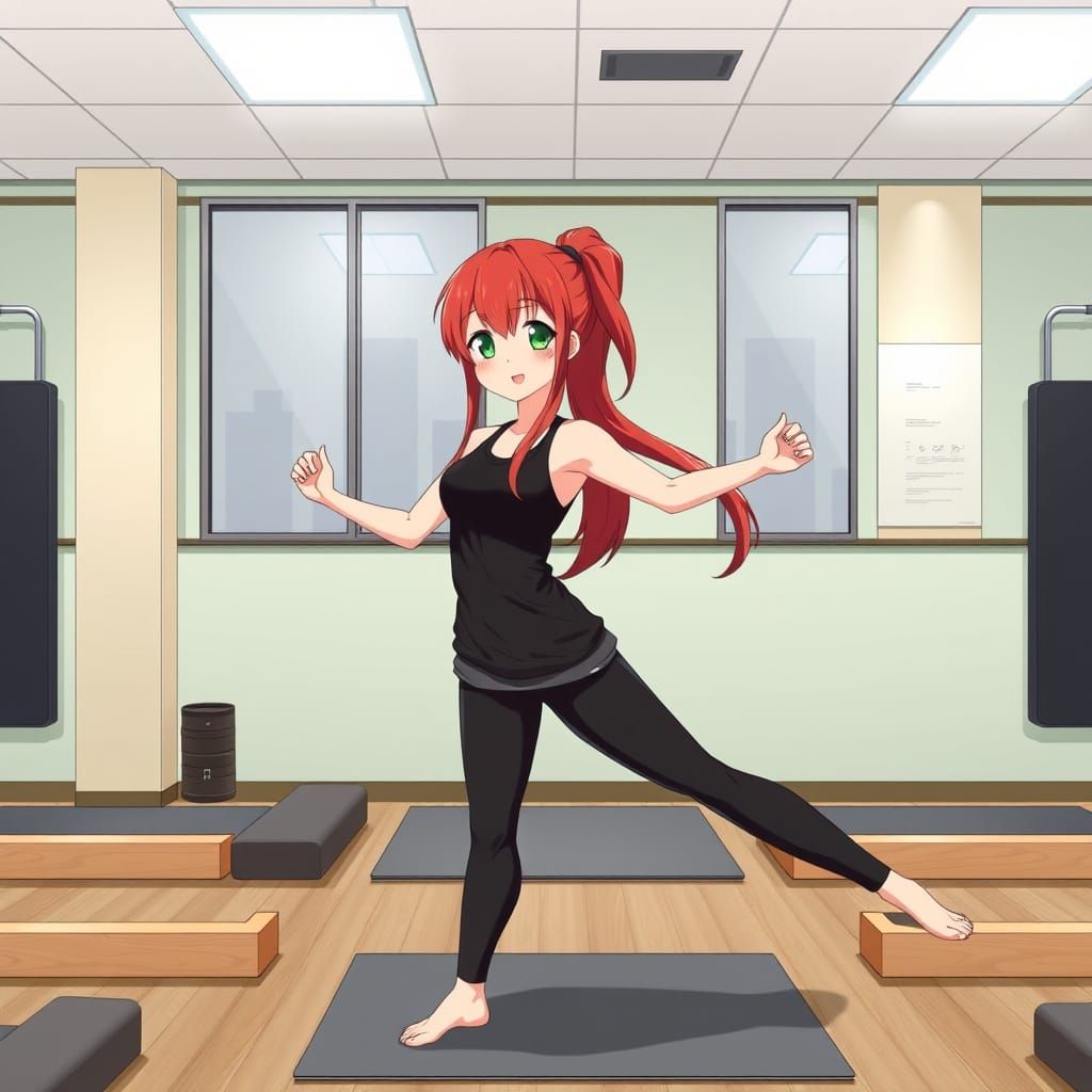 Kawaii Anime Girl in Perfect Pilates Pose