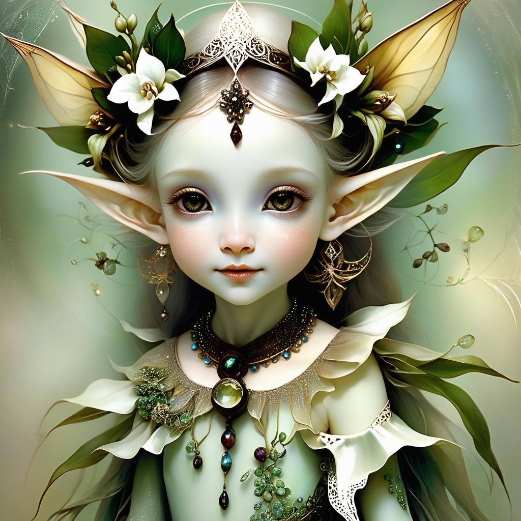 Nymph Elf in Floral Garden, Pointillism Style