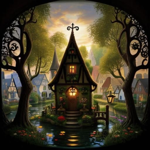 Enchanting Art Nouveau Miniature German Village