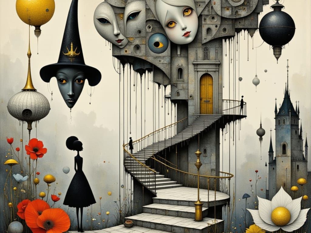 Surreal Whimsy in Escher-Inspired Wonderland