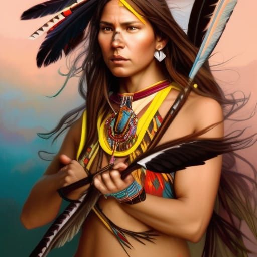 Native American Huntress in a Fighting Pose