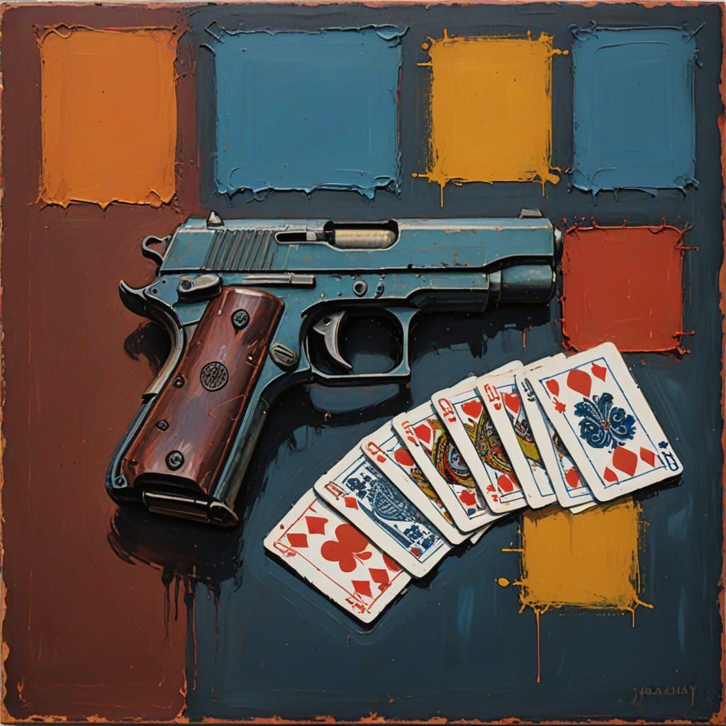 Abstract Pistol and Cards in Color Field Style