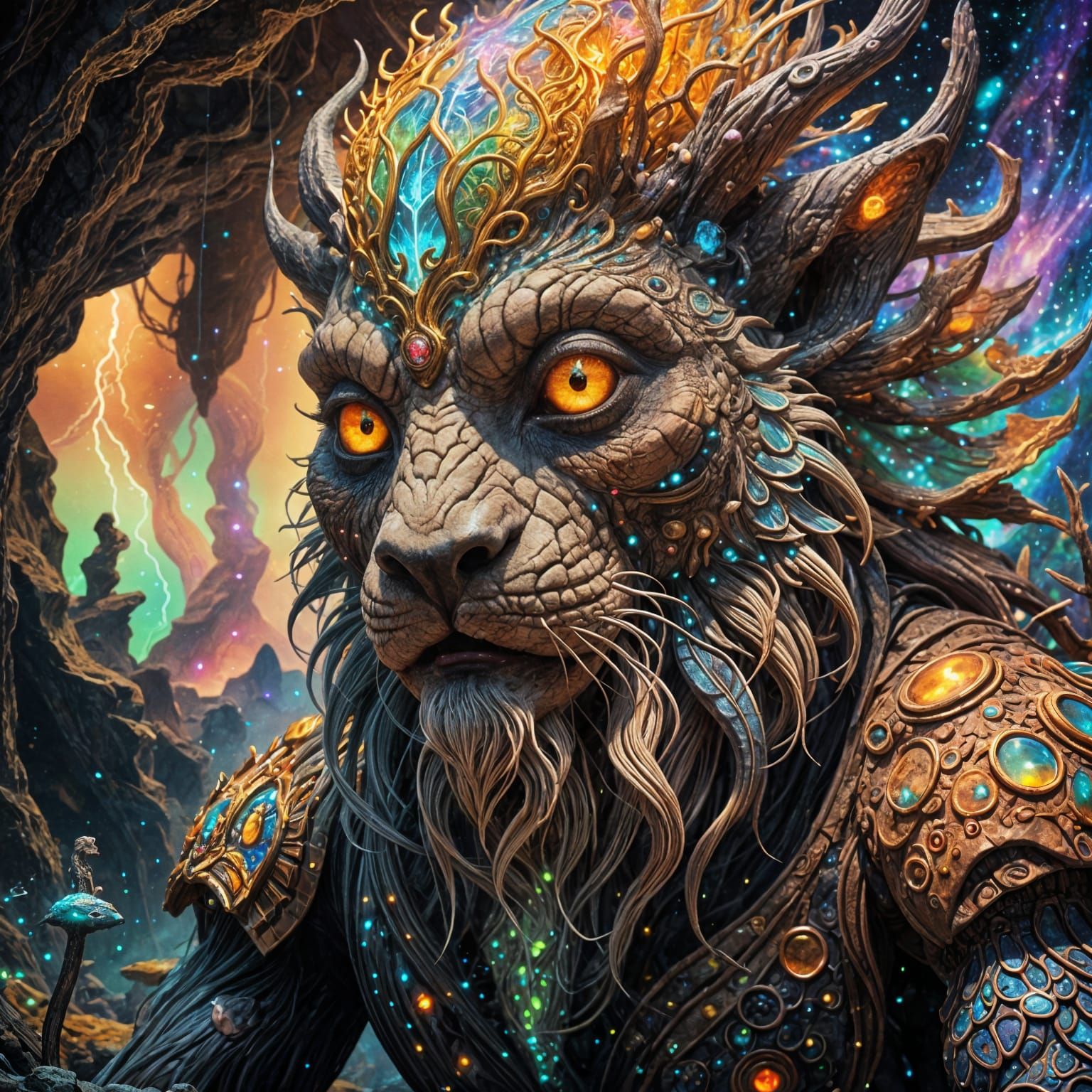Vibrant Cosmic Cave Creature in Mixed Media