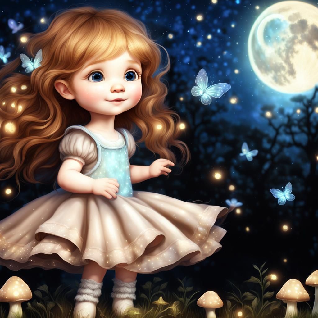 Baby Sleeping on Moon in Mystical Night Scene