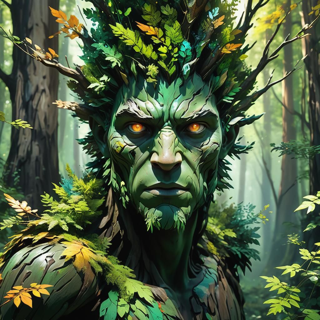 Hyperrealistic Forest Elemental Moving Through Trees