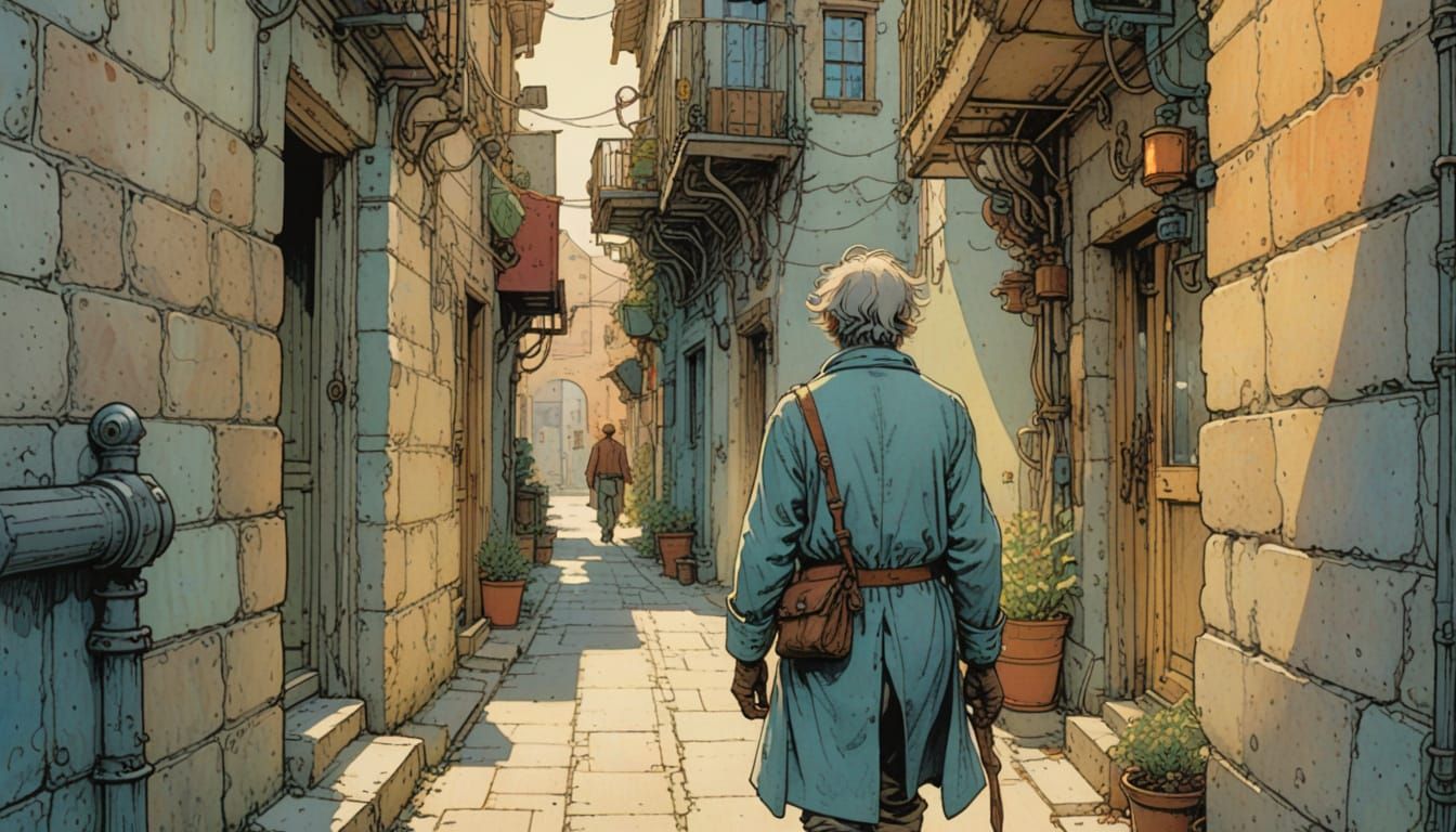 Sunlit Alleyway in Comic Book Style