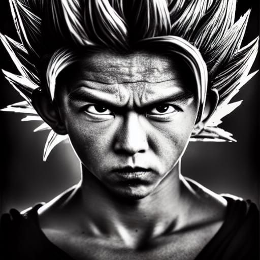 Goku Super Saiyan God Portrait in Hyperrealistic Style