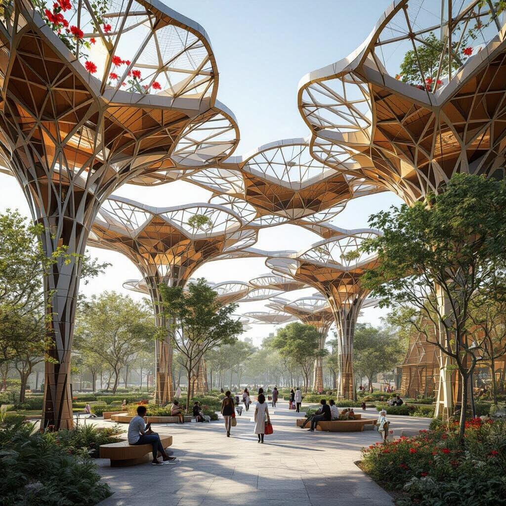Futuristic African Cityscape with Organic Canopy