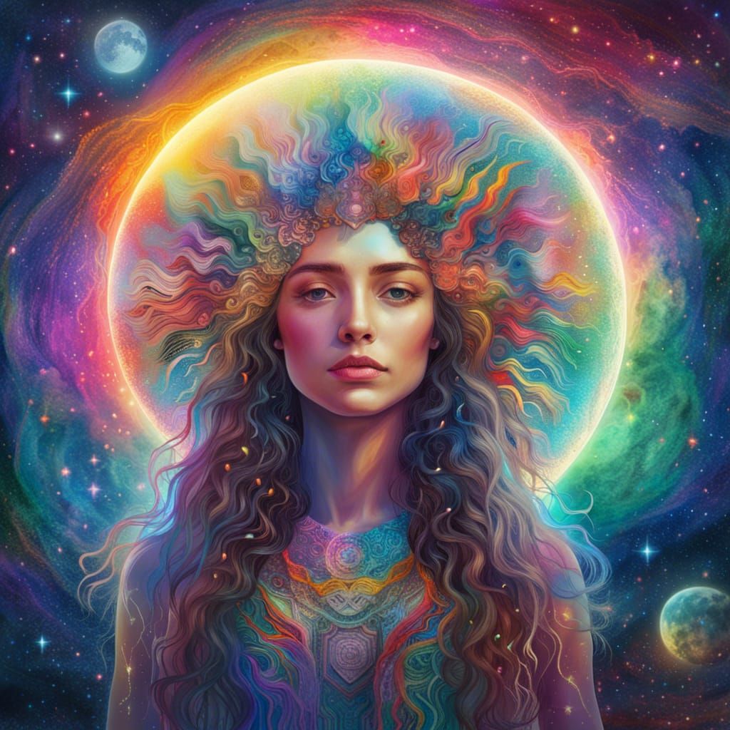 Rainbow Halo Around Full Moon: Cosmic Illustration