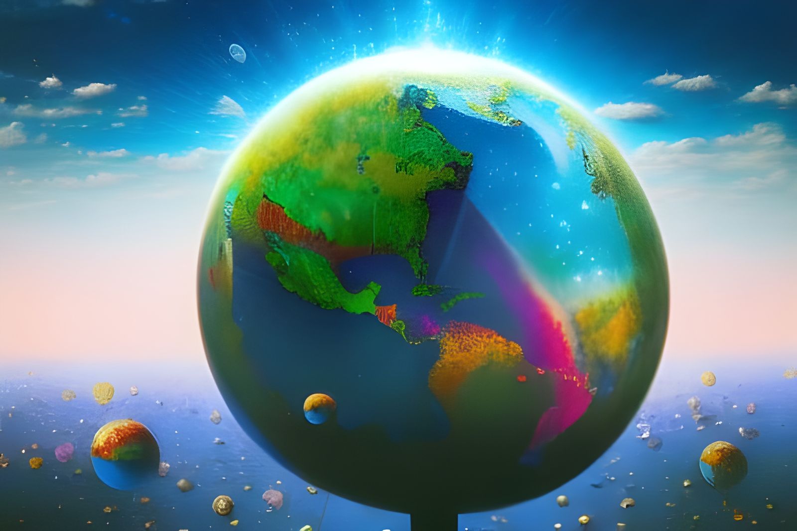 Earth in Glass Sphere with Dramatic Sunbeams