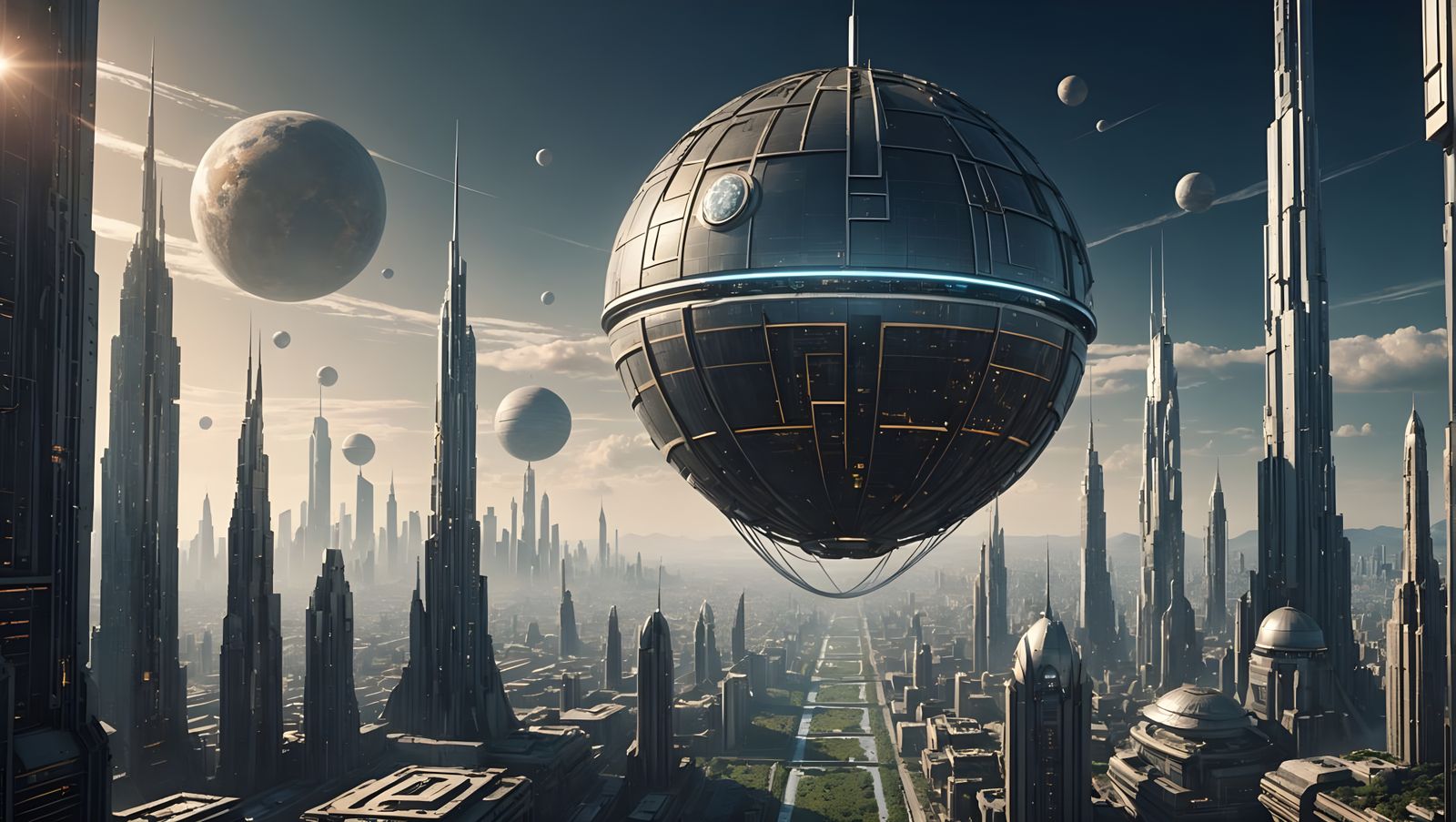 Futuristic Metropolis Floating Above Dead Planet