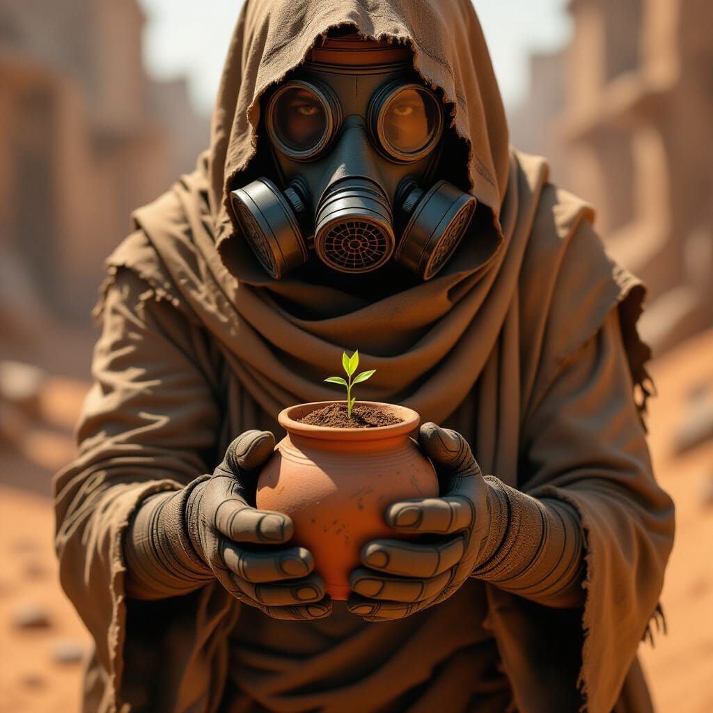 Survivor with Sprout in Post-Apocalyptic Concept Art