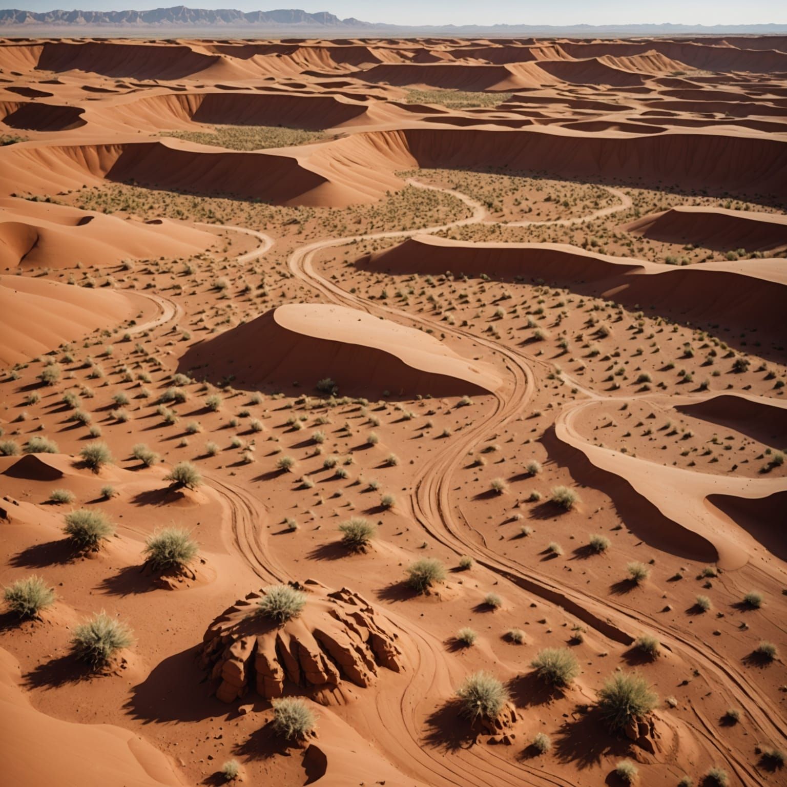 Surreal Clay Desert Landscape with Winding Dunes