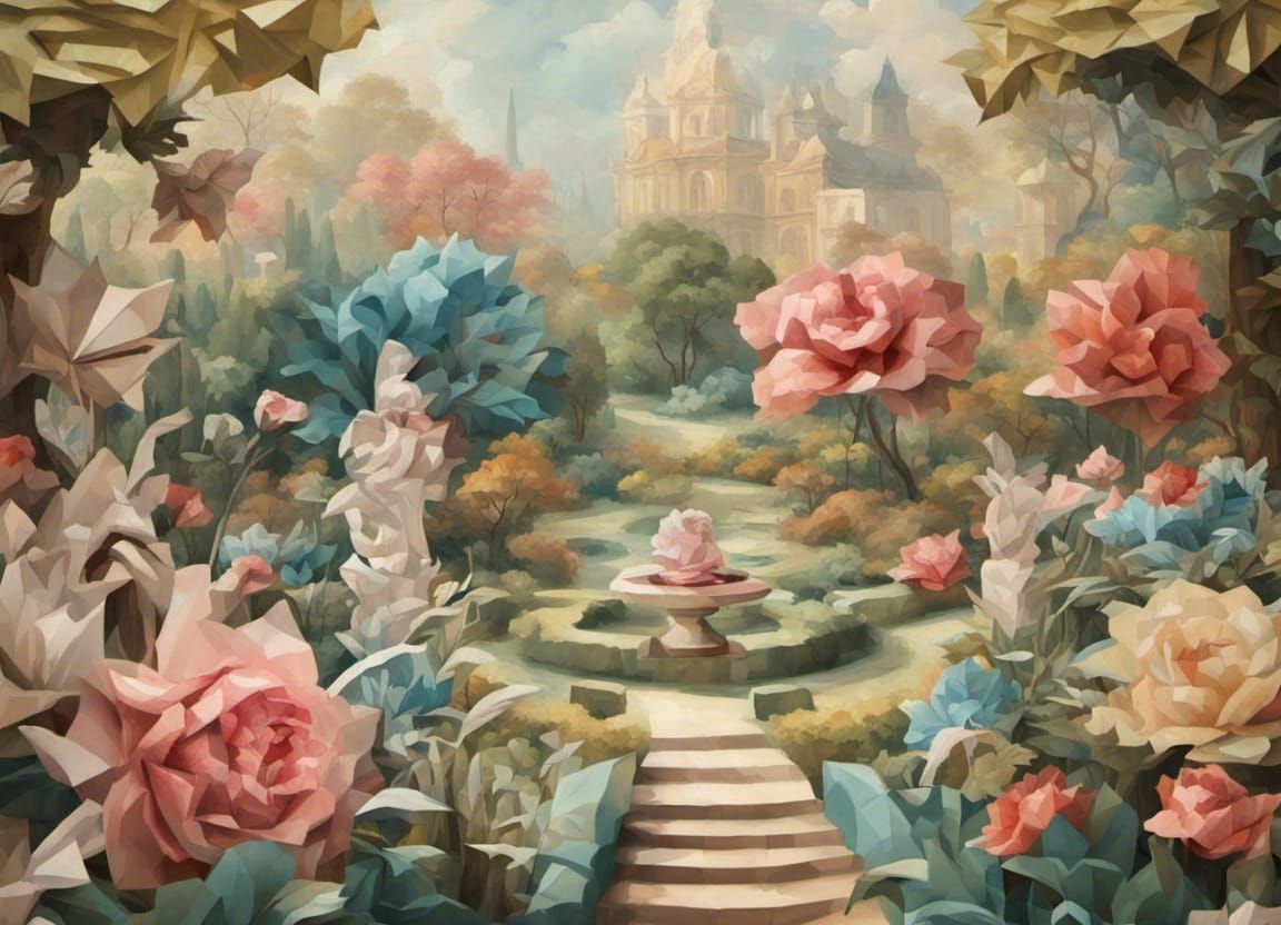 Rococo Garden with Abstract Origami Elements