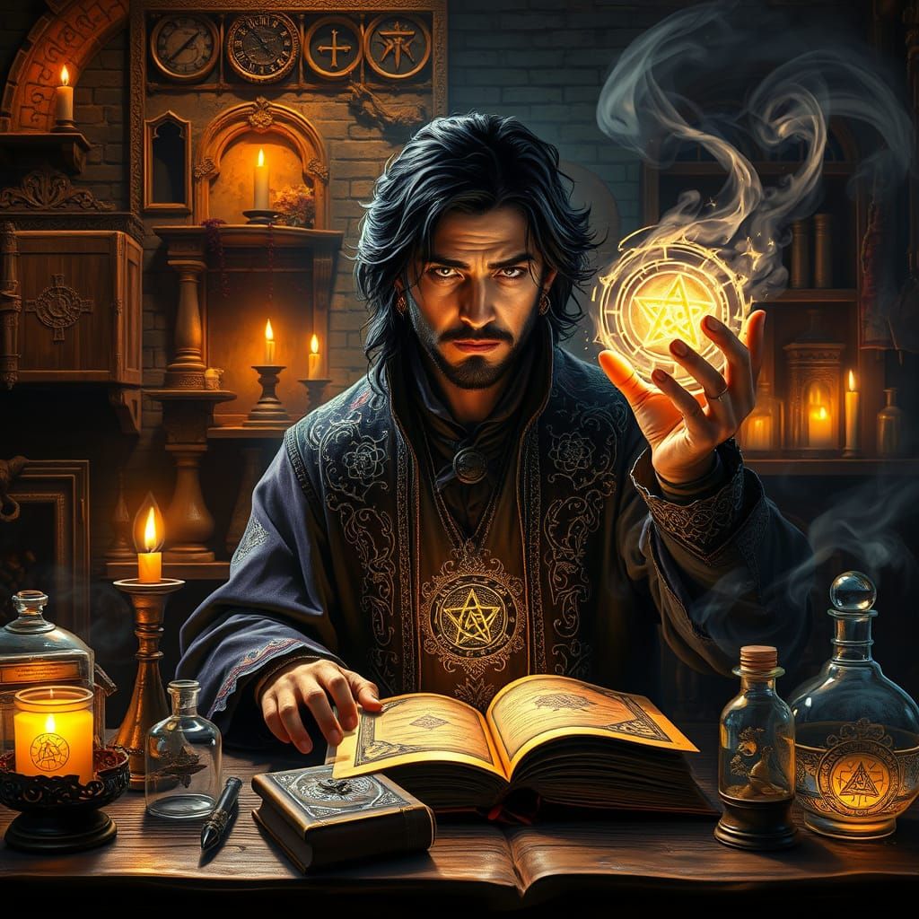 Mysterious Sorcerer Portrait in Gothic Style