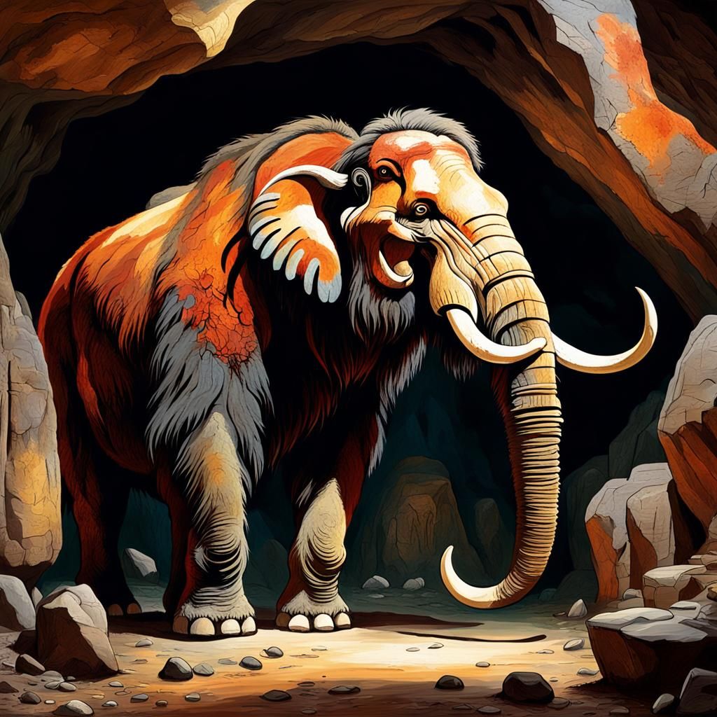 Altamira Style Cave Painting with Prehistoric Man