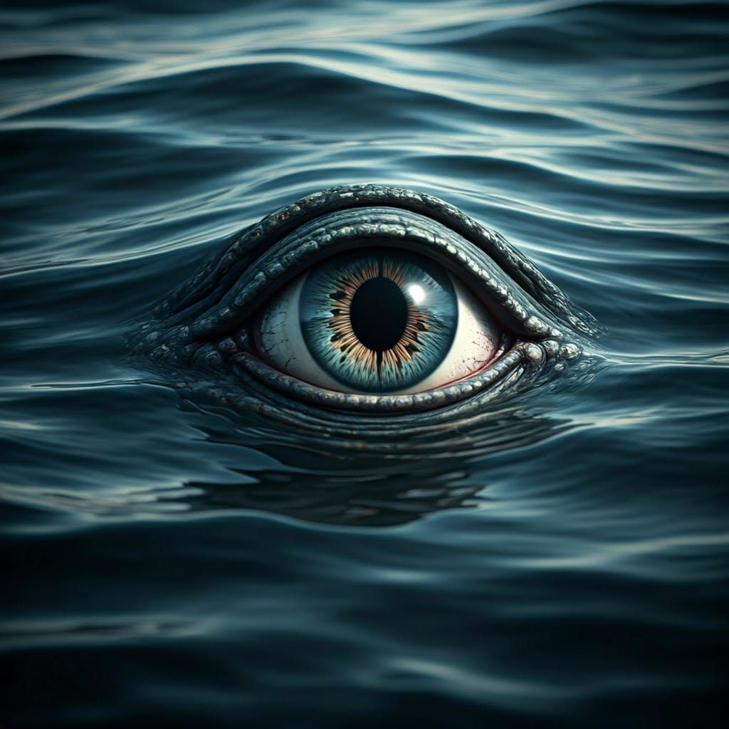 Cthulhu Eye Emerges from Ocean in Dark Surreal Style