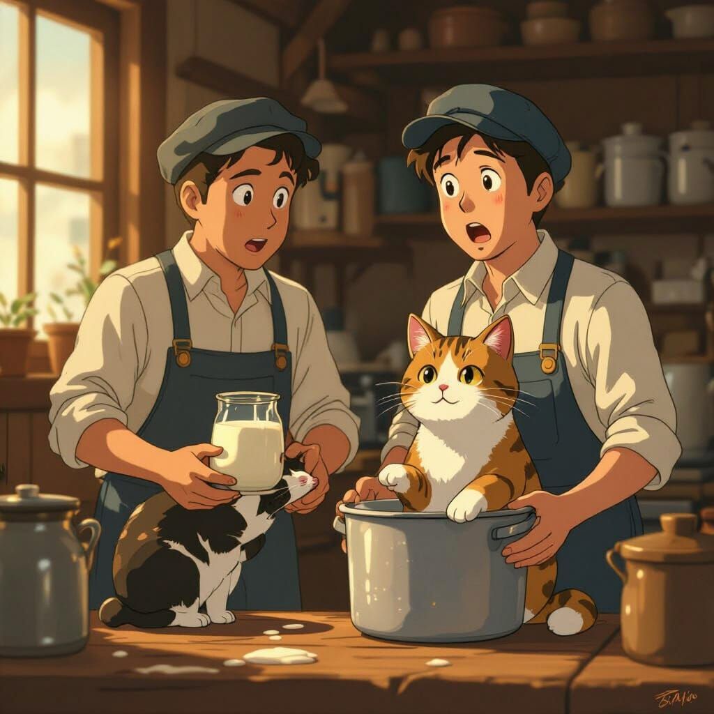 Milkman Catches Cat: Serene Anime Style