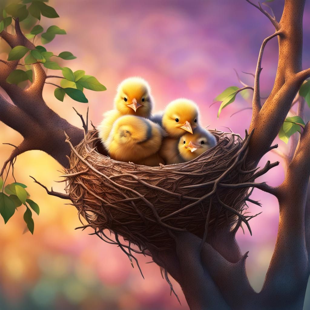 Hyperrealistic Chicks in Nest Splash Art