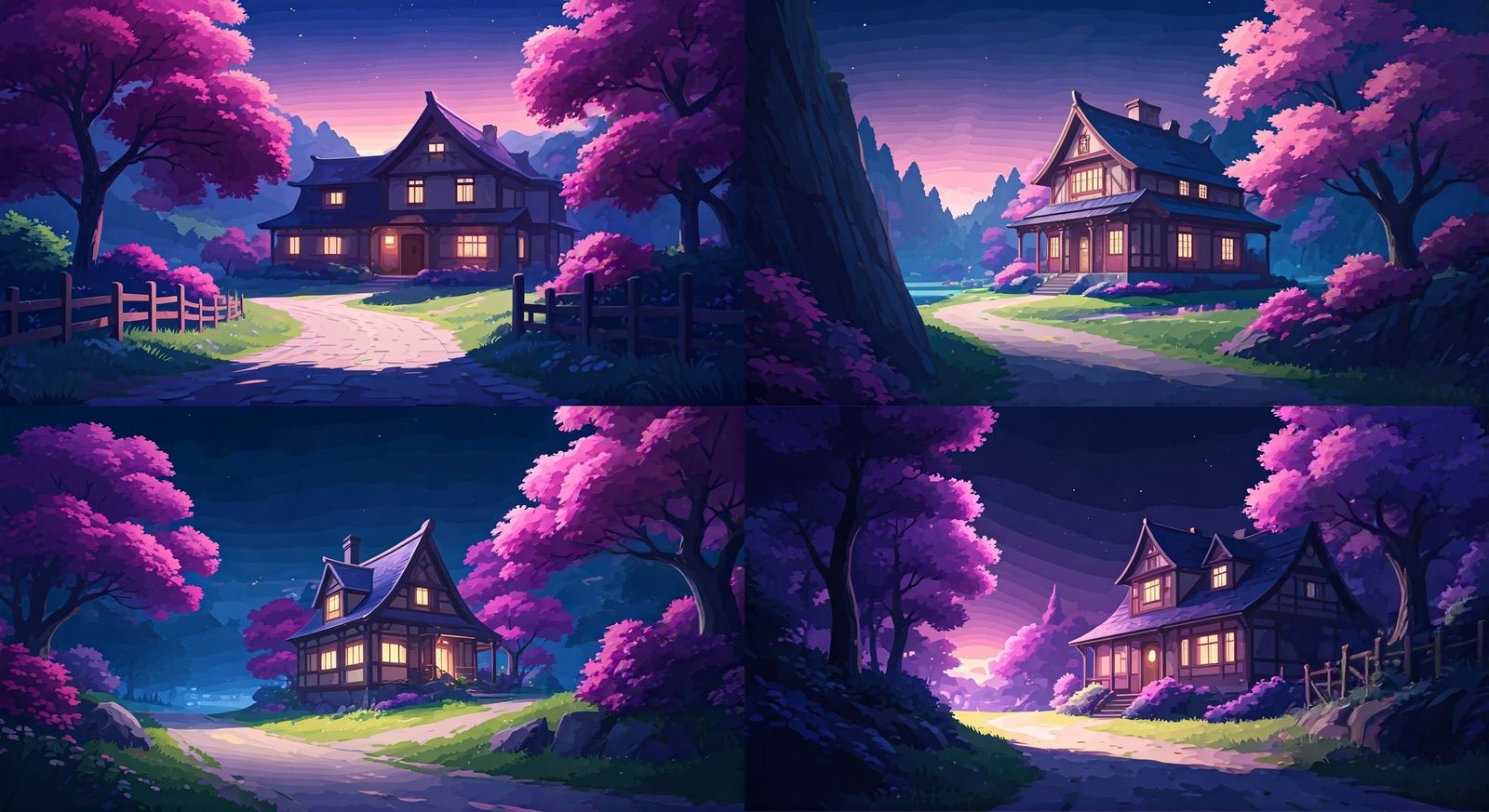 Peaceful Country House in Vibrant Purple Tones