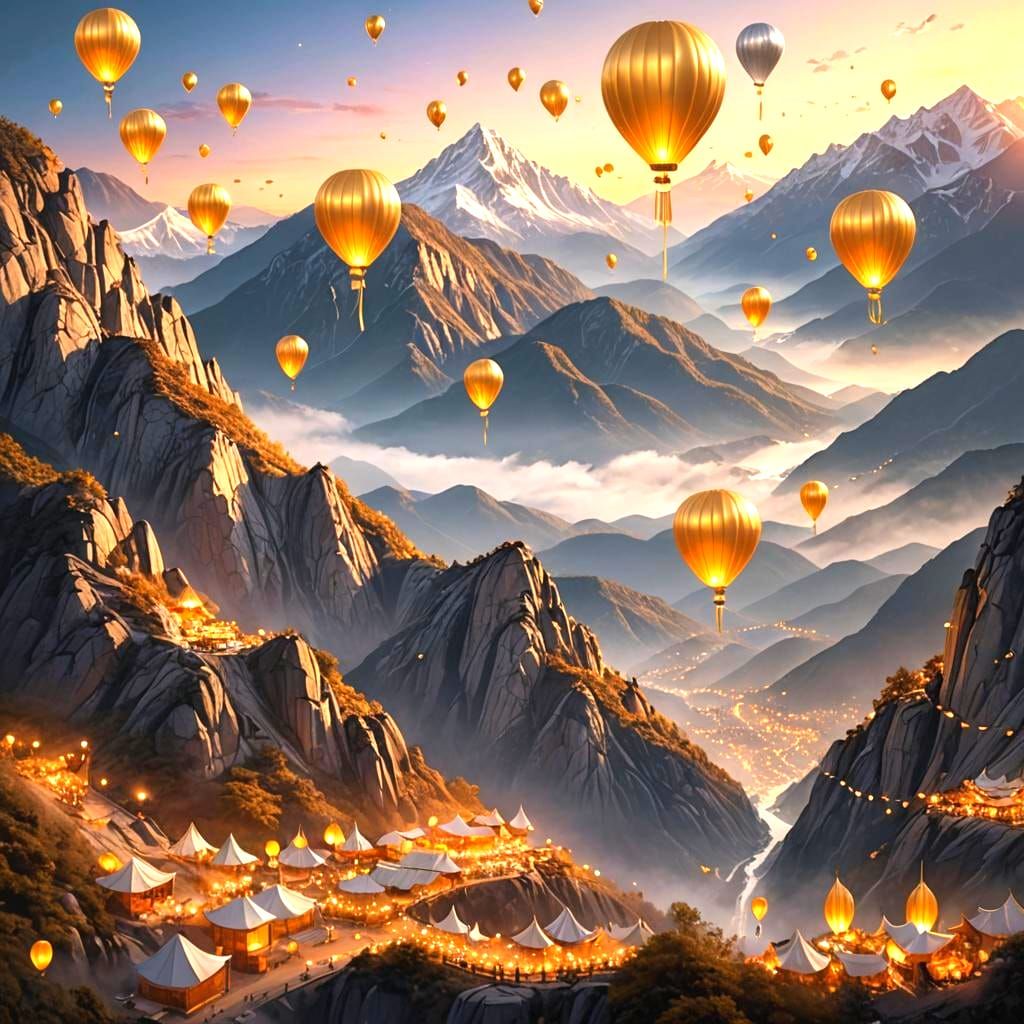 Mountain View Celebration with Balloons and Lights